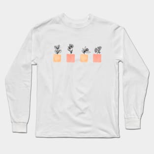 watercolor vases with growing flowers Long Sleeve T-Shirt